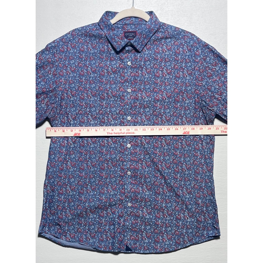 UNTUCKit Hartwell Men Large Blue Red Floral Short Sleeve Button Down Shirt 40646 - Picture 5 of 6